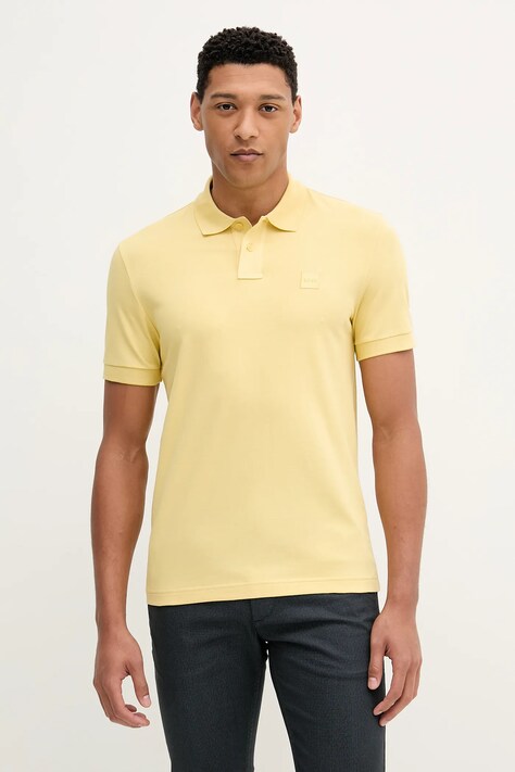 BOSS Orange polo męski kolor żółty gładki 50507803
