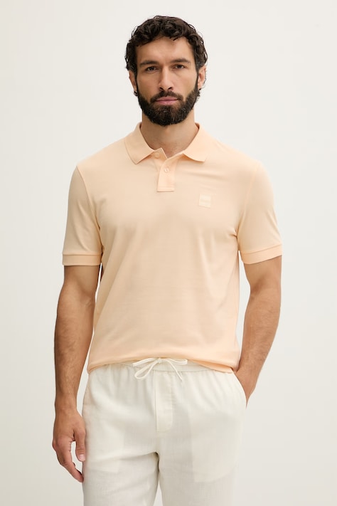 BOSS Orange polo męskie bawełniane z elastanem Passenger pomarańczowe 50507803