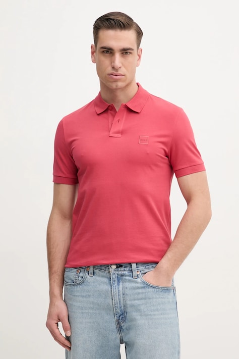 BOSS Orange polo męski kolor różowy gładki 50507803