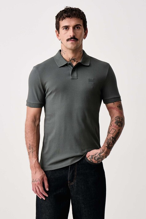 BOSS Orange Polo męskie bawełniane z elastanem Passenger zielone 50507803