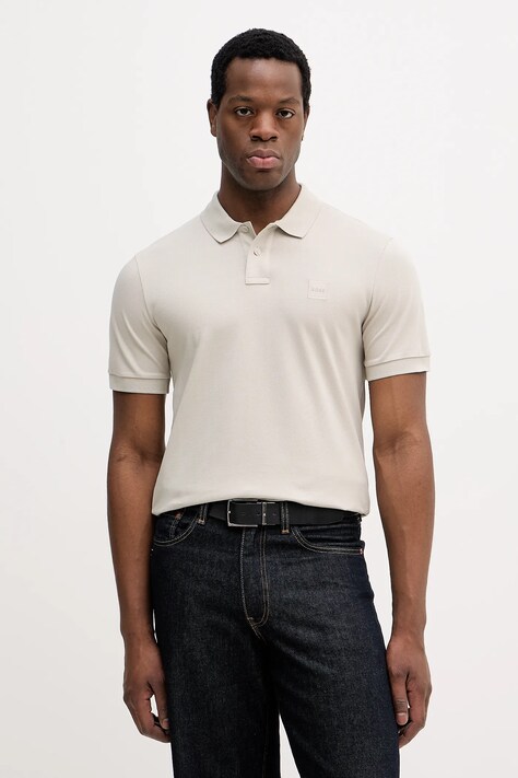 BOSS Orange polo męski kolor beżowy gładki 50507803