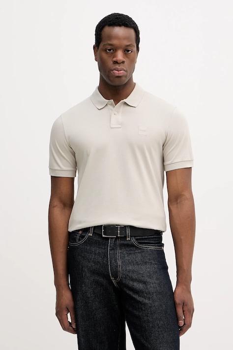 BOSS Orange polo męski kolor beżowy gładki 50507803