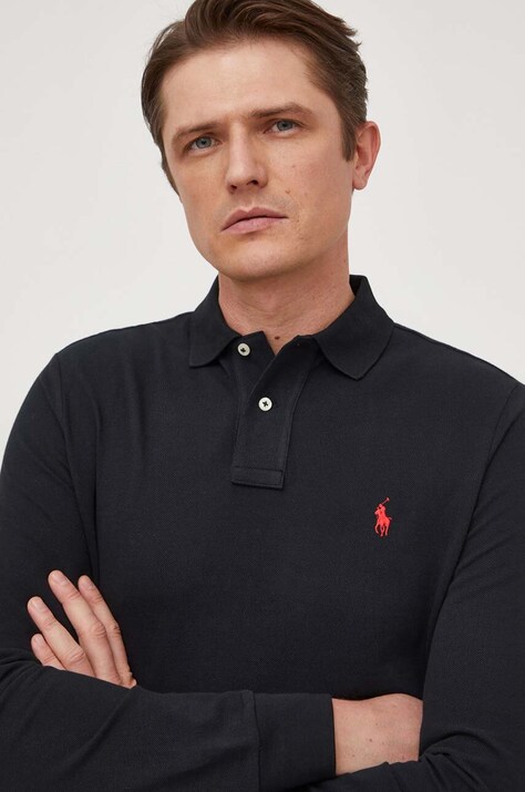 Бавовняний лонгслів Polo Ralph Lauren колір чорний однотонний