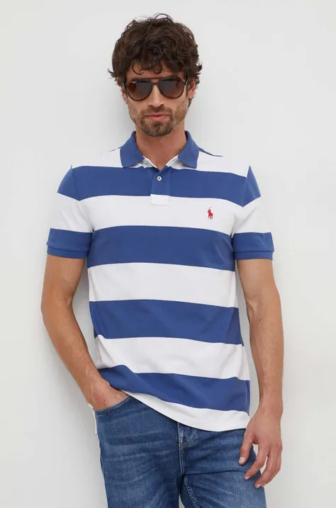 Памучна тениска с яка Polo Ralph Lauren в синьо с десен 710926400