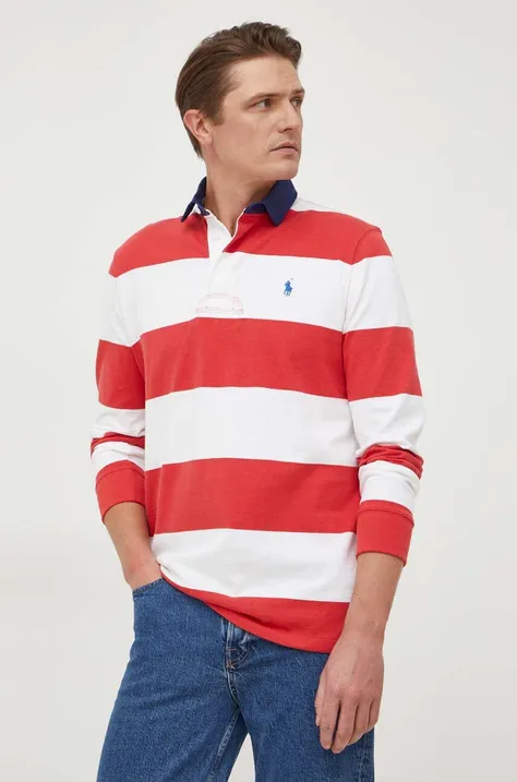 Bavlnené tričko s dlhým rukávom Polo Ralph Lauren červená farba, vzorovaný, 710926275