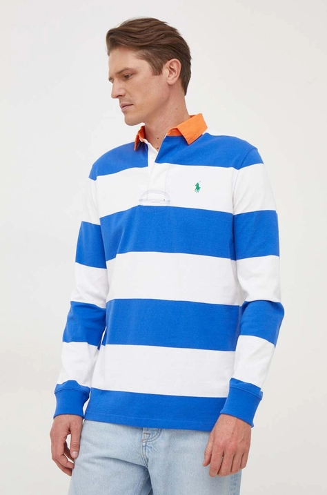 Polo Ralph Lauren longsleeve bawełniany kolor niebieski wzorzysty