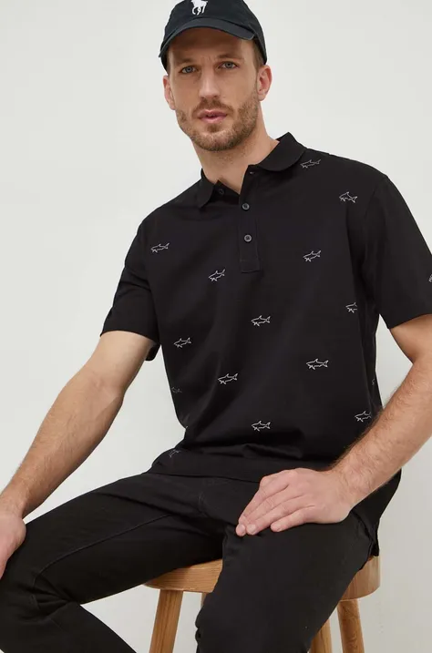 Pamučna polo majica Paul&Shark boja: crna, s uzorkom