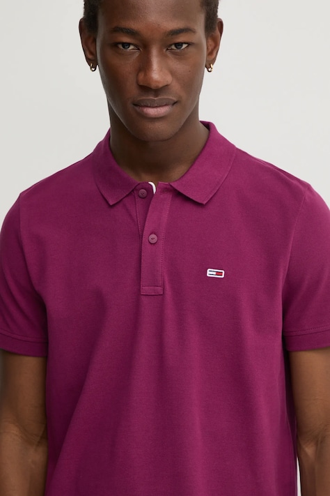 Tommy Jeans polo de bumbac culoarea bordo, neted, DM0DM18312