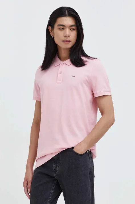 Bavlnené polo tričko Tommy Jeans ružová farba, jednofarebné, DM0DM18312