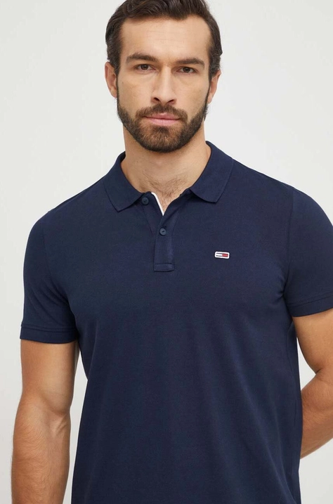 Tommy Jeans polo de bumbac culoarea albastru marin, neted, DM0DM18312