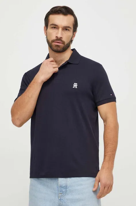 Bavlnené polo tričko Tommy Hilfiger tmavomodrá farba, jednofarebný