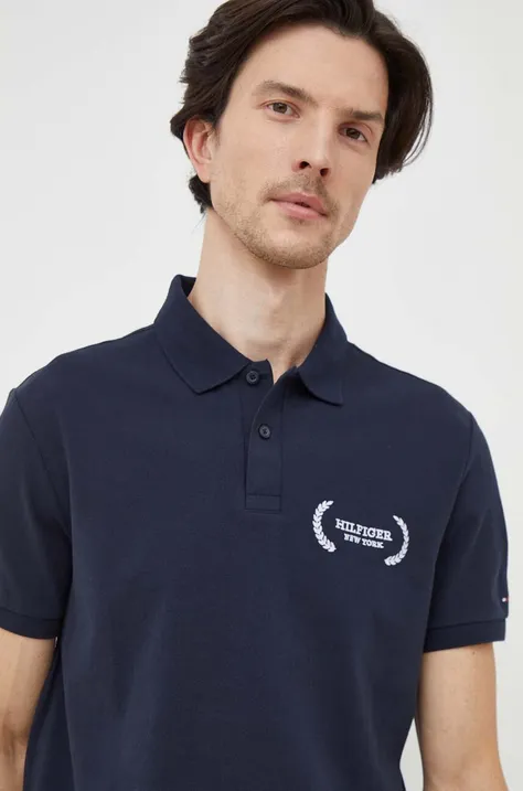 Pamučna polo majica Tommy Hilfiger boja: tamno plava, s aplikacijom