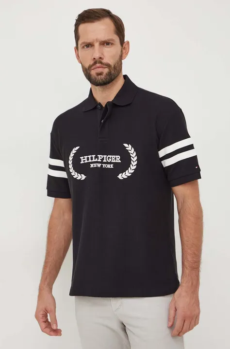 Tommy Hilfiger pamut póló fekete, nyomott mintás