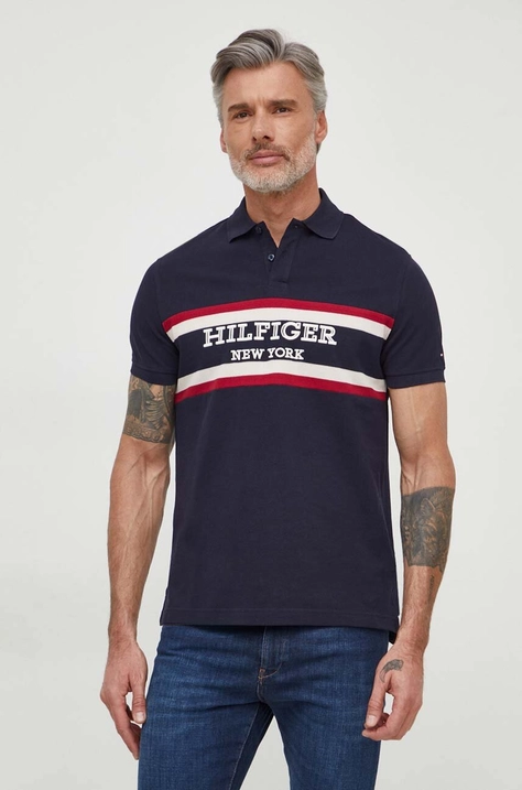 Bavlněné polo tričko Tommy Hilfiger tmavomodrá barva, s aplikací, MW0MW33590