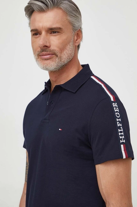 Bombažen polo Tommy Hilfiger mornarsko modra barva