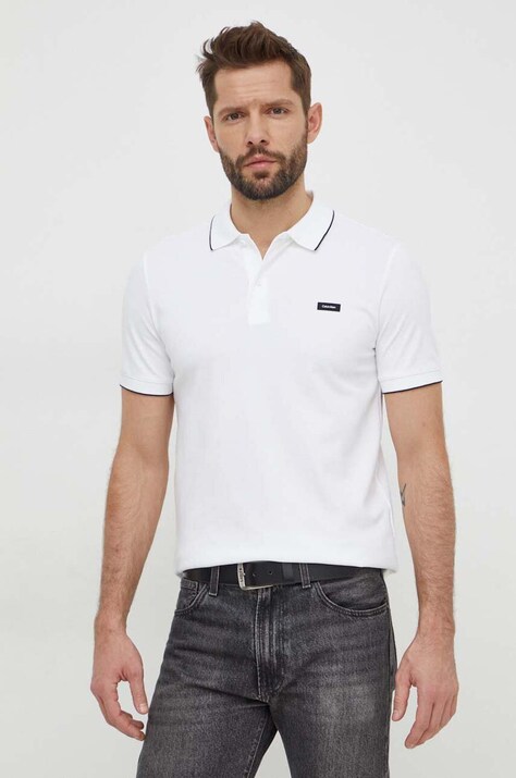 Calvin Klein tricou polo bărbați, culoarea alb, uni K10K112751