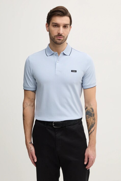Calvin Klein tricou polo bărbați, culoarea negru, uni, K10K112751