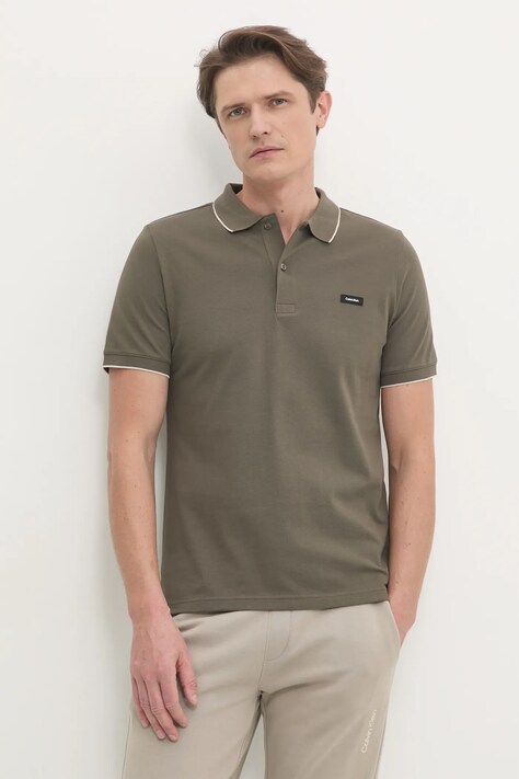 Calvin Klein tricou polo bărbați, culoarea verde, uni, K10K112751