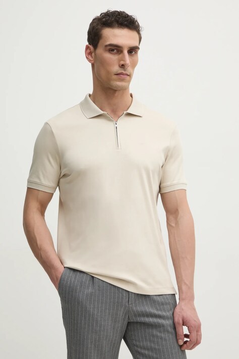 Calvin Klein polo de bumbac culoarea bej, neted