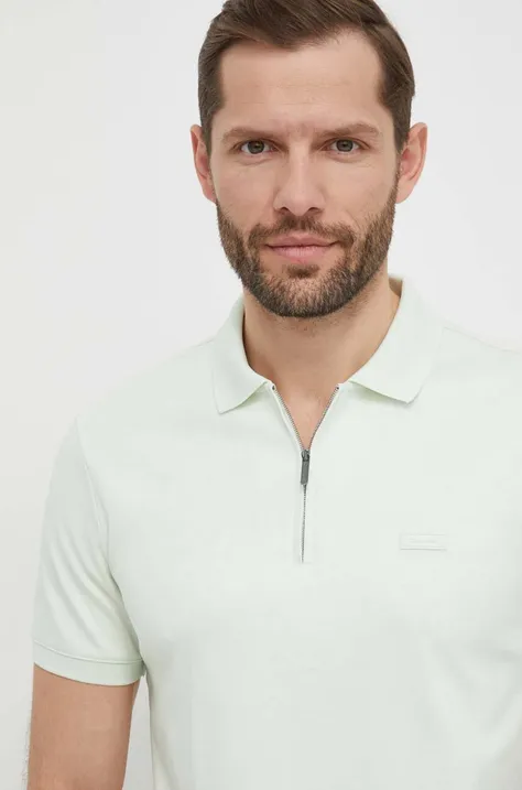 Pamučna polo majica Calvin Klein boja: bež, bez uzorka