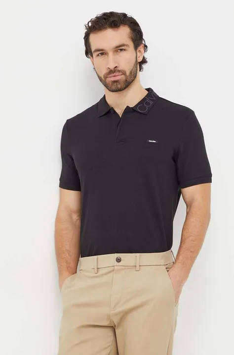 Calvin Klein tricou polo bărbați, culoarea negru, uni K10K112762