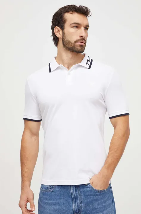 Polo tričko Guess LYLE pánsky, biela farba, s potlačou, M4RP60 K7O64