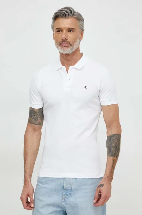 Calvin Klein Jeans tricou polo bărbați, culoarea alb, uni J30J325269