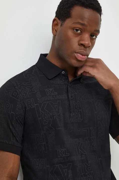 Bavlnené polo tričko Karl Lagerfeld čierna farba,vzorovaný,541224.745082
