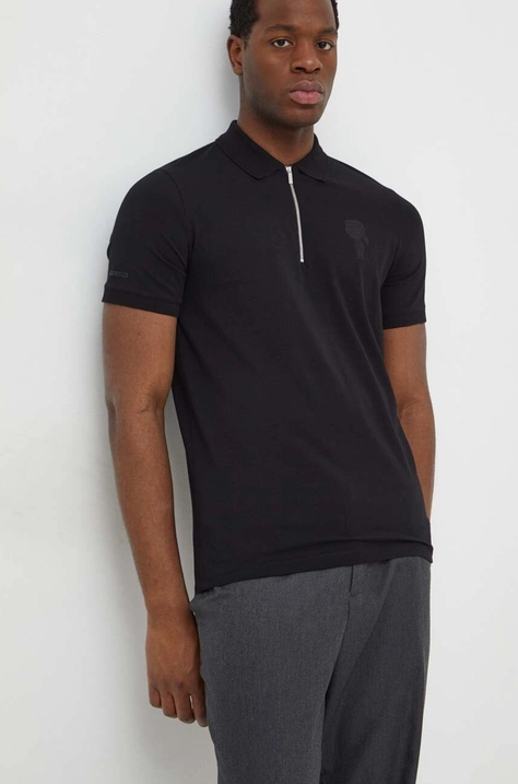 Karl Lagerfeld tricou polo bărbați, culoarea negru, cu imprimeu 541221.745400