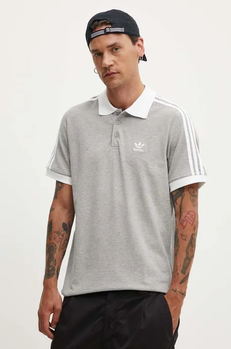 adidas Originals polo bawełniane Adicolor Classics 3-Stripes kolor szary z aplikacją IL2502