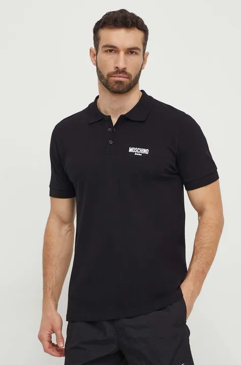 Bavlněné plážové polo tričko Moschino Underwear černá barva, s potiskem, 241V3A16029309