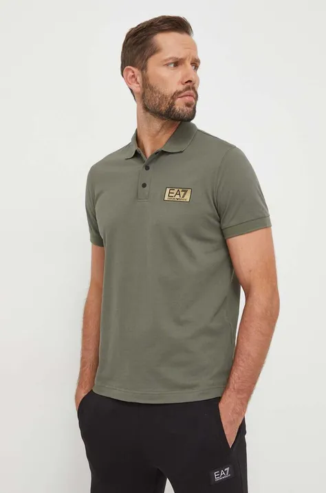 Βαμβακερό μπλουζάκι πόλο EA7 Emporio Armani χρώμα: πράσινο