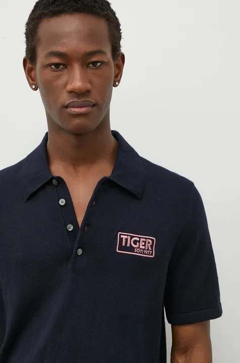 Vunena polo majica Tiger Of Sweden boja: tamno plava, bez uzorka