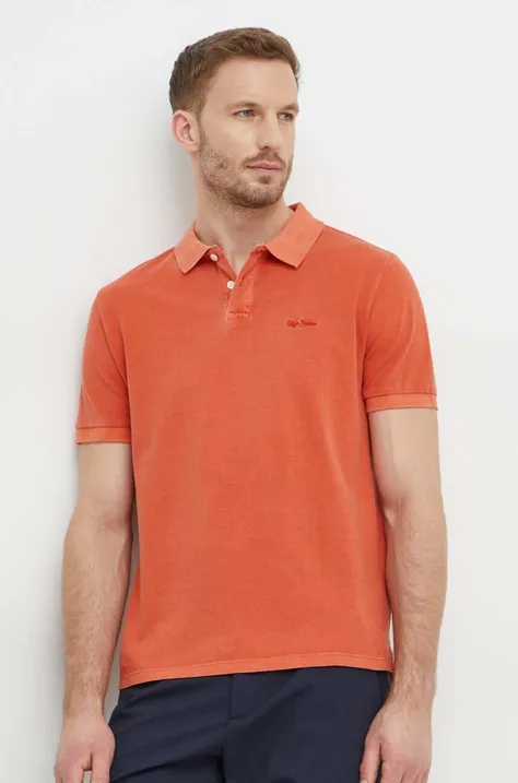 Βαμβακερό μπλουζάκι πόλο Pepe Jeans NEW OLIVER GD χρώμα: πορτοκαλί PM542099