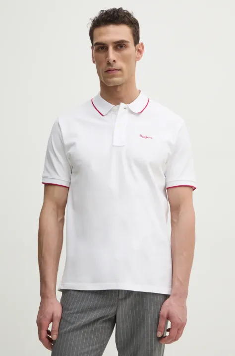 Pepe Jeans polo de bumbac Hans culoarea alb, neted