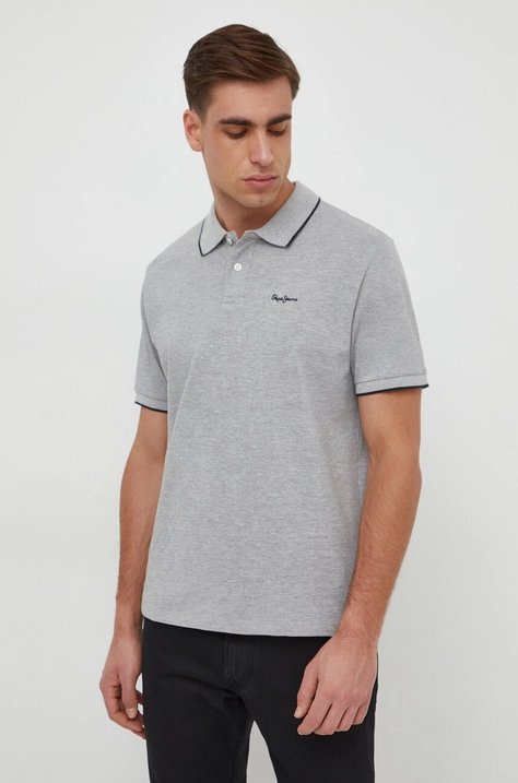 Pepe Jeans polo de bumbac Hans culoarea gri, neted