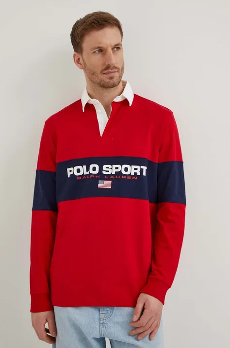 Bombažna majica z dolgimi rokavi Polo Ralph Lauren rdeča barva