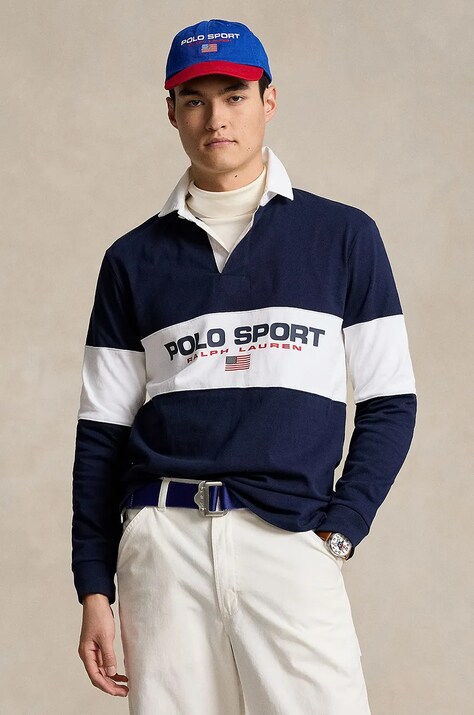 Бавовняний лонгслів Polo Ralph Lauren колір синій однотонна 710938458