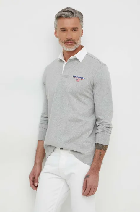 Bombažna majica z dolgimi rokavi Polo Ralph Lauren siva barva