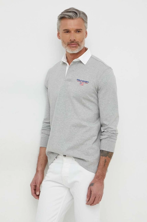 Polo Ralph Lauren longsleeve din bumbac culoarea gri, melanj 710938459