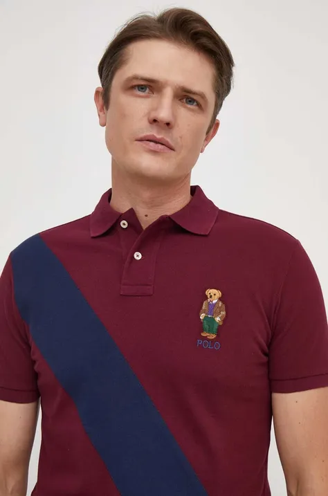 Pamučna polo majica Polo Ralph Lauren boja: bordo, s uzorkom