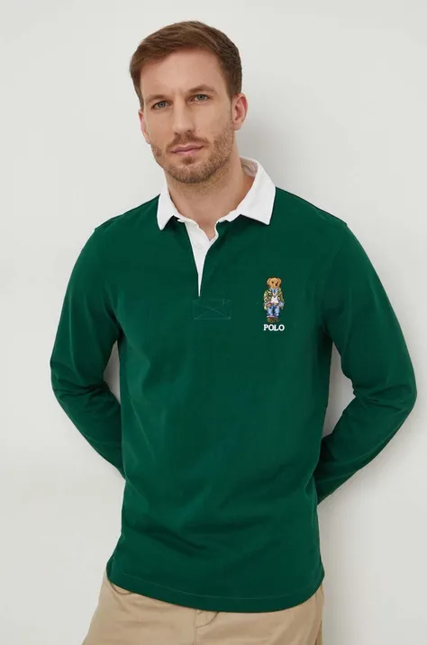 Bombažna majica z dolgimi rokavi Polo Ralph Lauren zelena barva
