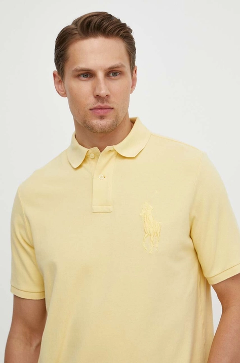 Bavlněné polo tričko Polo Ralph Lauren žlutá barva, s aplikací