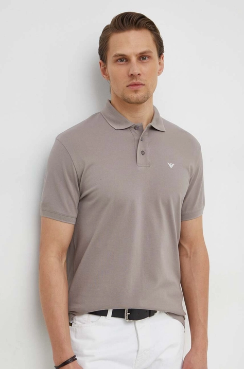 Emporio Armani polo de bumbac culoarea bej, neted