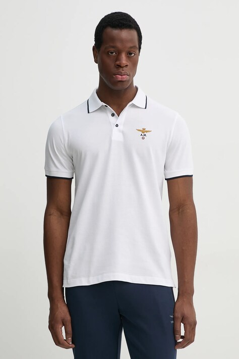 Bavlnené polo tričko Aeronautica Militare biela farba, s nášivkou, PO1308P82