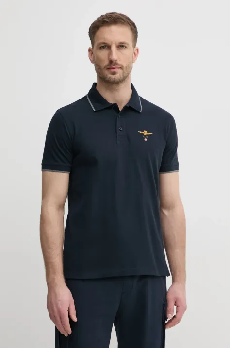 Aeronautica Militare polo de bumbac culoarea albastru marin, cu imprimeu, PO1308P82