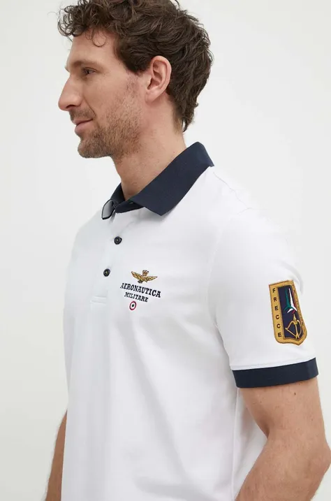 Polo majica Aeronautica Militare za muškarce, boja: bijela, s aplikacijom, PO1768P191