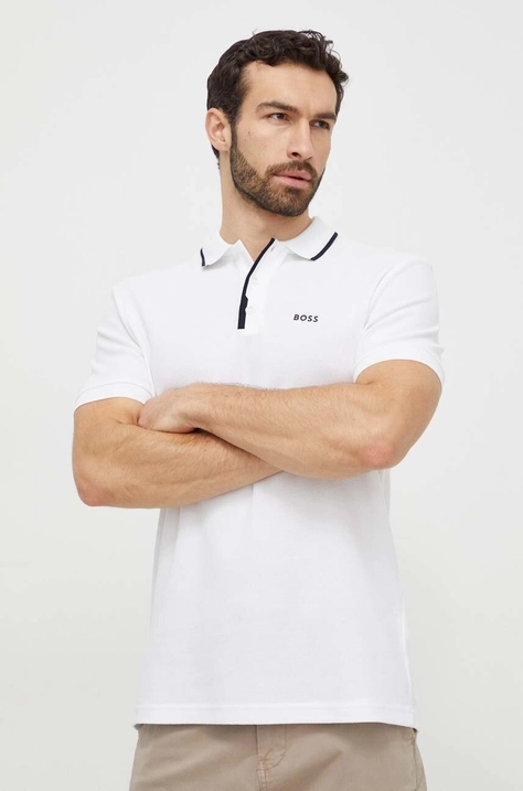 Boss Green polo bawełniane kolor biały gładki 50512742