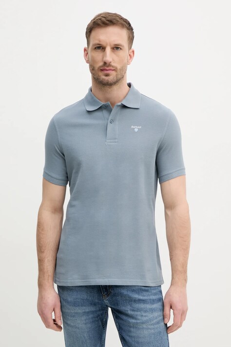 Barbour cotton polo shirt turquoise color smooth