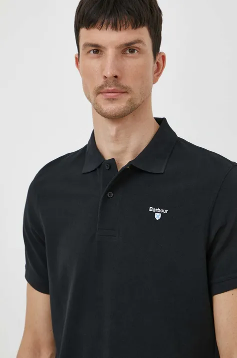 Bavlnené polo tričko Barbour čierna farba, jednofarebný